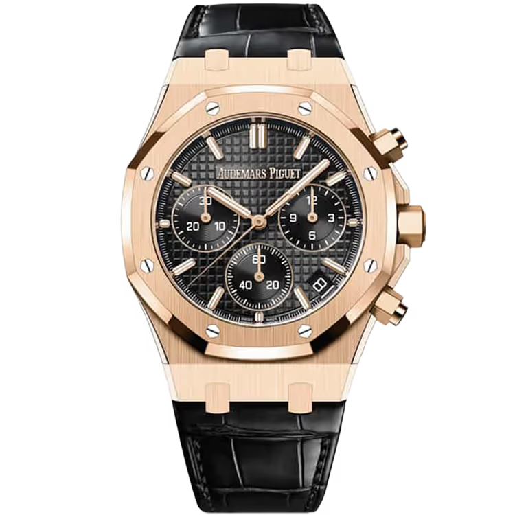 Audemars Piguet, Royal Oak, 26240OR, Black Dial, Selfwinding Chronograph, 18-Carat Pink Gold, 41 mm, Leather Strap