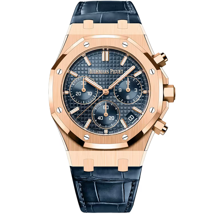 Audemars Piguet, Royal Oak, 26240OR, Blue Dial, Selfwinding Chronograph, 18-Carat Pink Gold, 41 mm, Leather Strap