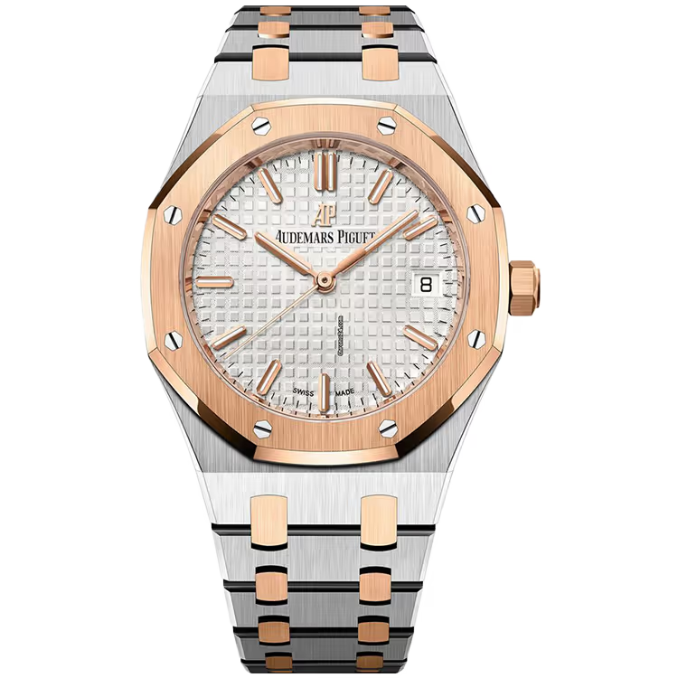 Audemars Piguet Royal Oak Quartz 77450SR.OO.1361SR.02 – Stainless Steel & 18 ct Pink Gold, Diamond-Set Bezel, White “Grande Tapisserie” Dial, 33 mm