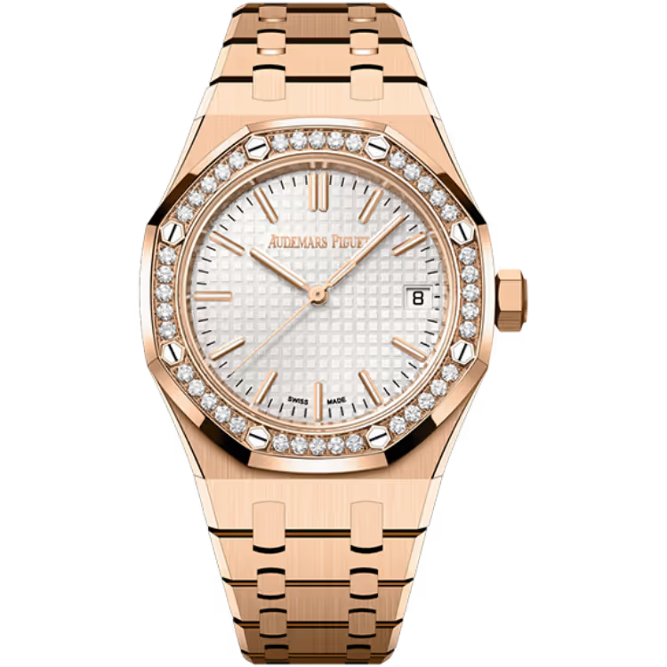 Audemars Piguet Royal Oak Selfwinding 15551OR.ZZ.1356OR.04 – 18 ct Pink Gold, Diamond-Set Bezel, White “Grande Tapisserie” Dial, 37 mm