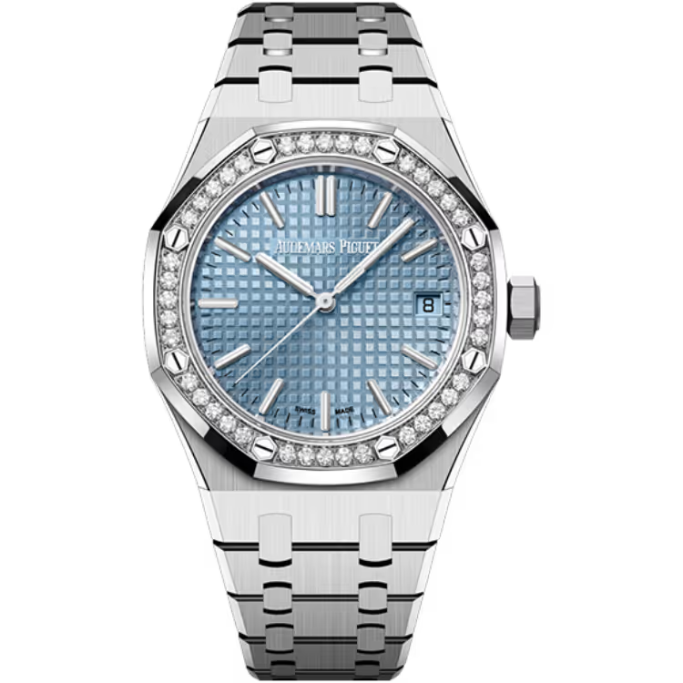 Audemars Piguet Royal Oak Selfwinding 15551ST.ZZ.1356ST.04 – Stainless Steel, Diamond-Set Bezel, Ice Blue “Grande Tapisserie” Dial, 37 mm