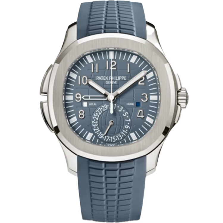 Patek Philippe Aquanaut Travel Time, 5164G-001, Blue-Gray Embossed Dial, White Gold, 40.8 mm