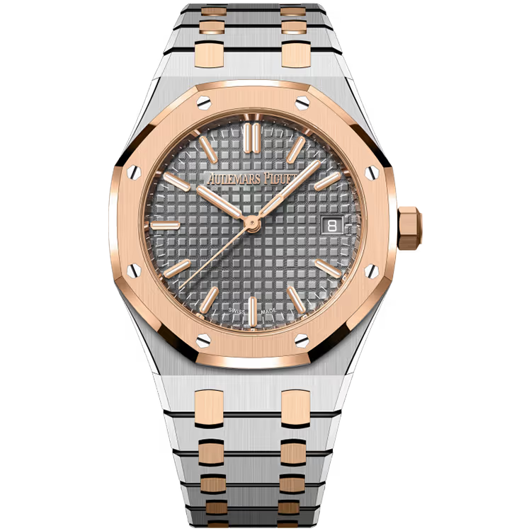 Audemars Piguet Royal Oak Quartz 77450SR.OO.1361SR.03 – Stainless Steel & 18 ct Pink Gold, Diamond-Set Bezel, Grey “Grande Tapisserie” Dial, 33 mm