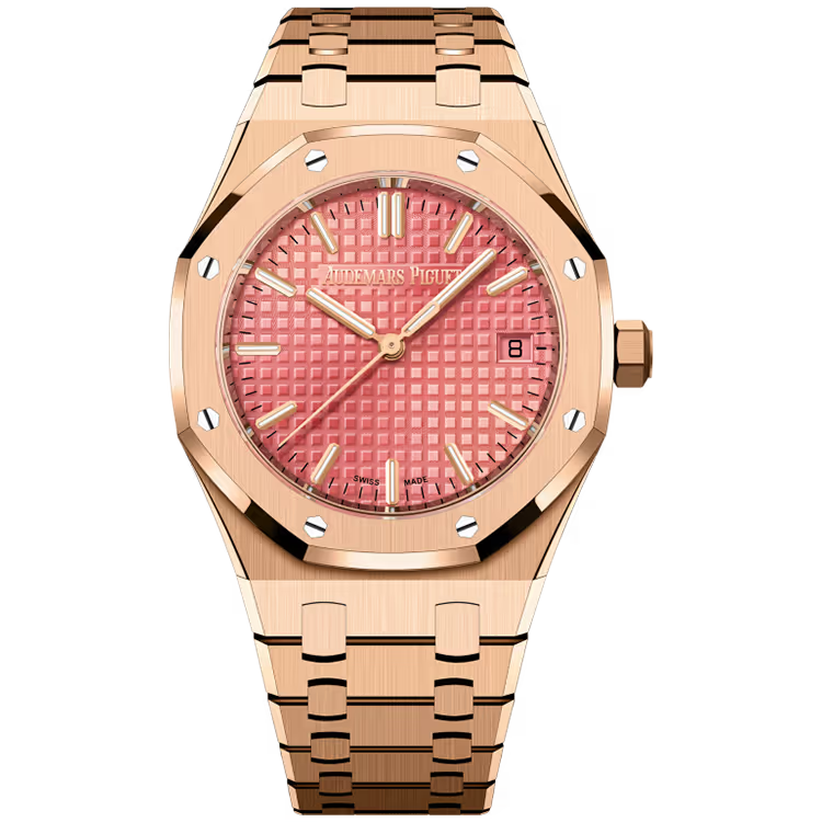 Audemars Piguet Royal Oak Quartz 77450OR.OO.1361OR.01 – 18 ct Pink Gold with Silver “Grande Tapisserie” Dial (34 mm)