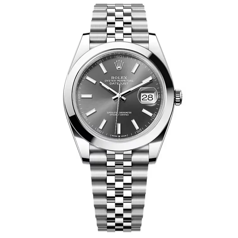 Datejust 41 in Oystersteel features a slate dial and a Jubilee bracelet.