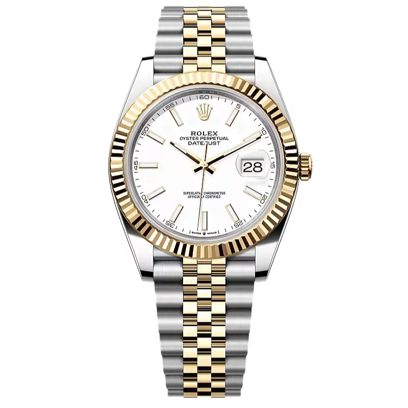 Datejust 41 in Oystersteel and yellow gold features a white dial and a Jubilee bracelet.
