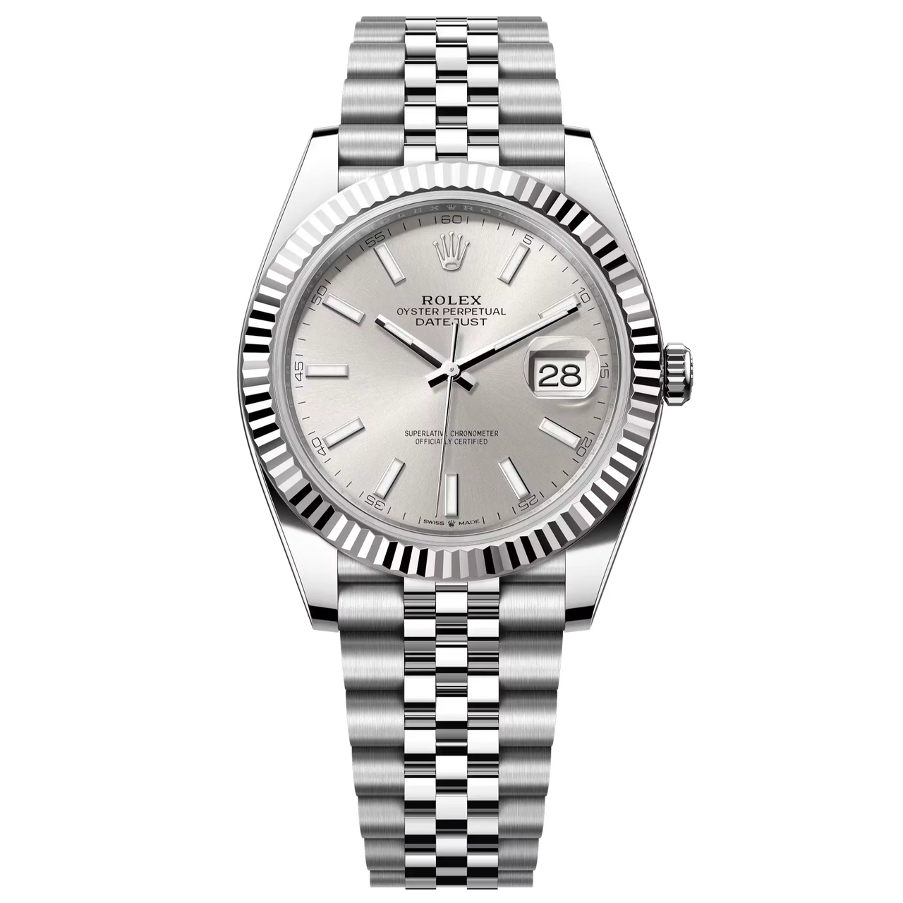 Datejust 41 in Oystersteel and white gold features a silver dial and a Jubilee bracelet.