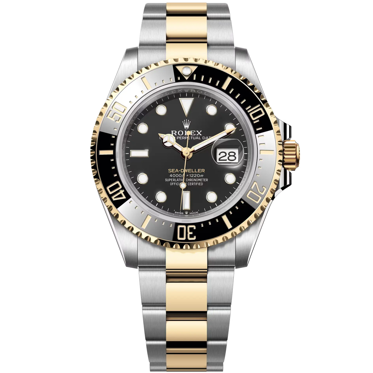 Sea-Dweller in Oystersteel and yellow gold with a Cerachrom bezel insert in black ceramic and an Oyster bracelet.