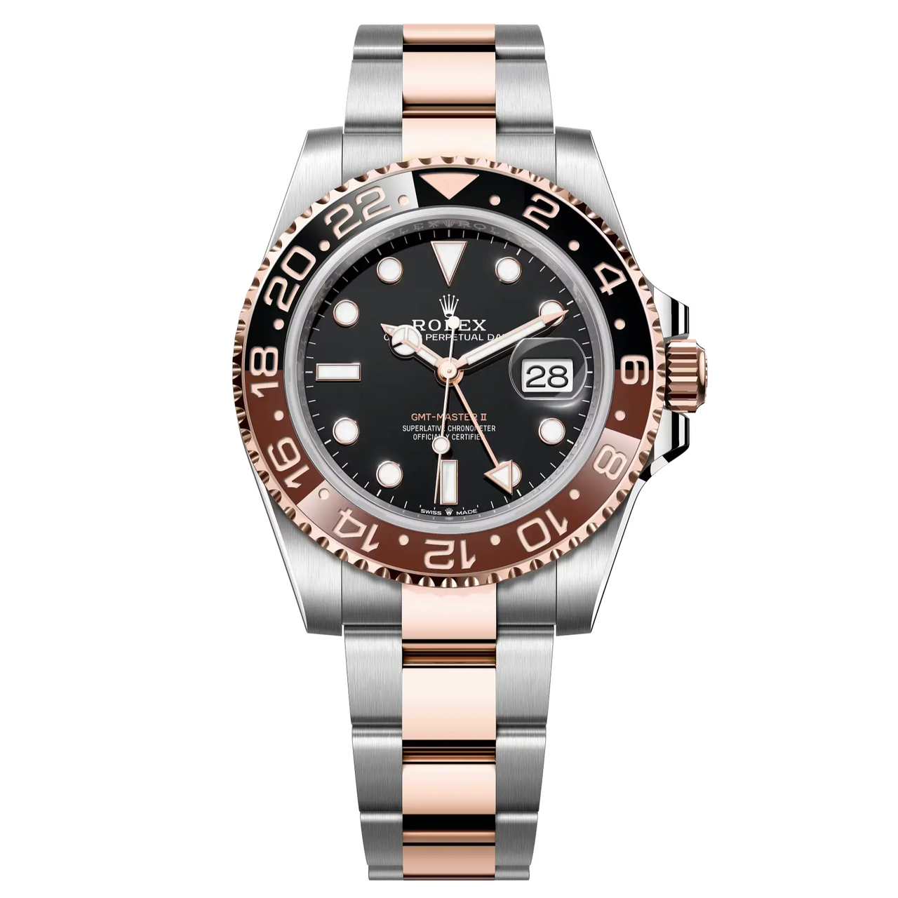 GMT-Master II in Oystersteel and Everose gold with a black dial and an Oyster bracelet.