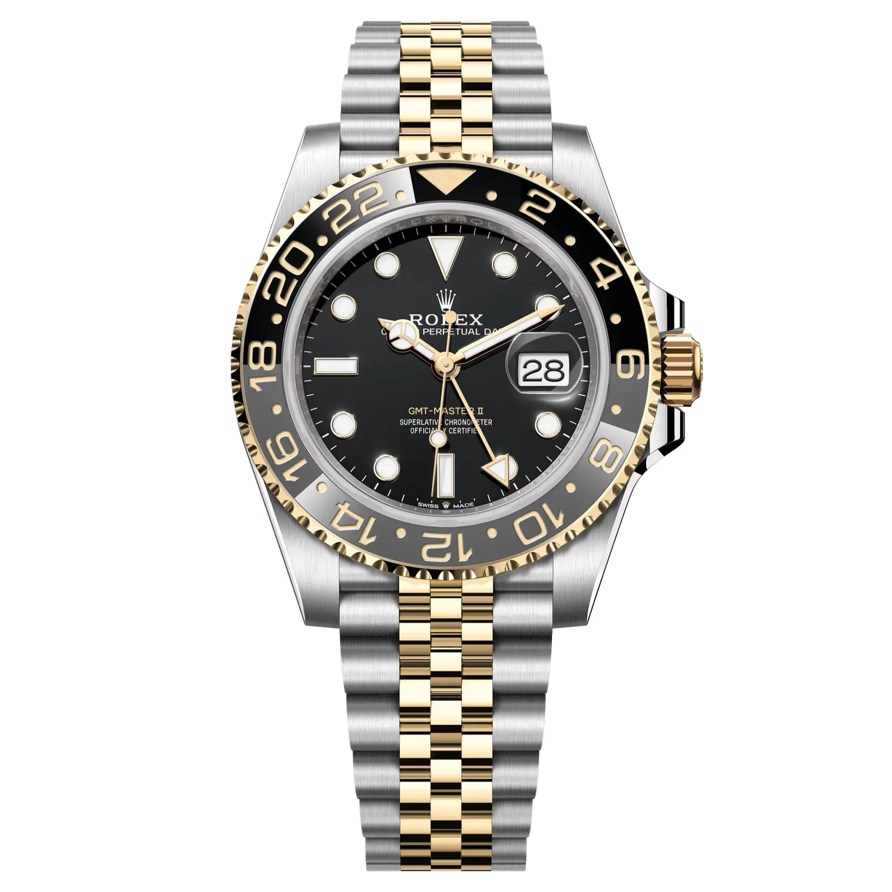 GMT-Master II in Oystersteel and yellow gold with a black dial and a Jubilee bracelet.