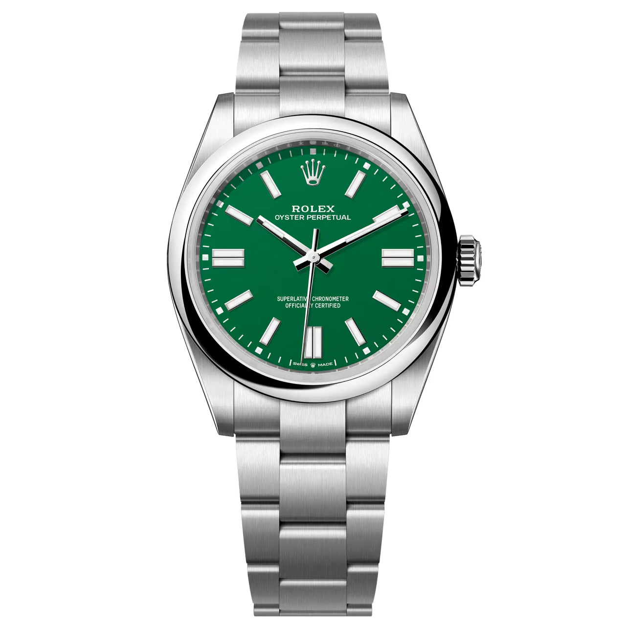 The Oyster Perpetual 41 with a green dial and an Oyster bracelet.