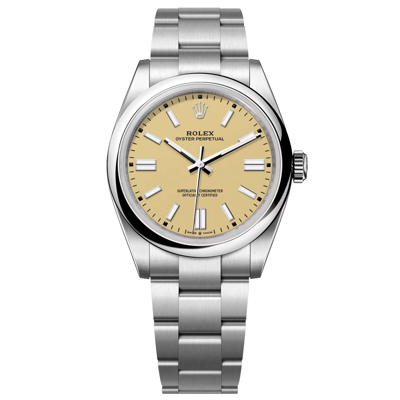 The Oyster Perpetual 41 with a beige dial and an Oyster bracelet.