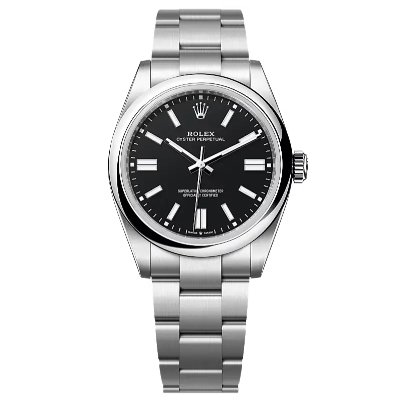 The Oyster Perpetual 41 with a black dial and an Oyster bracelet.