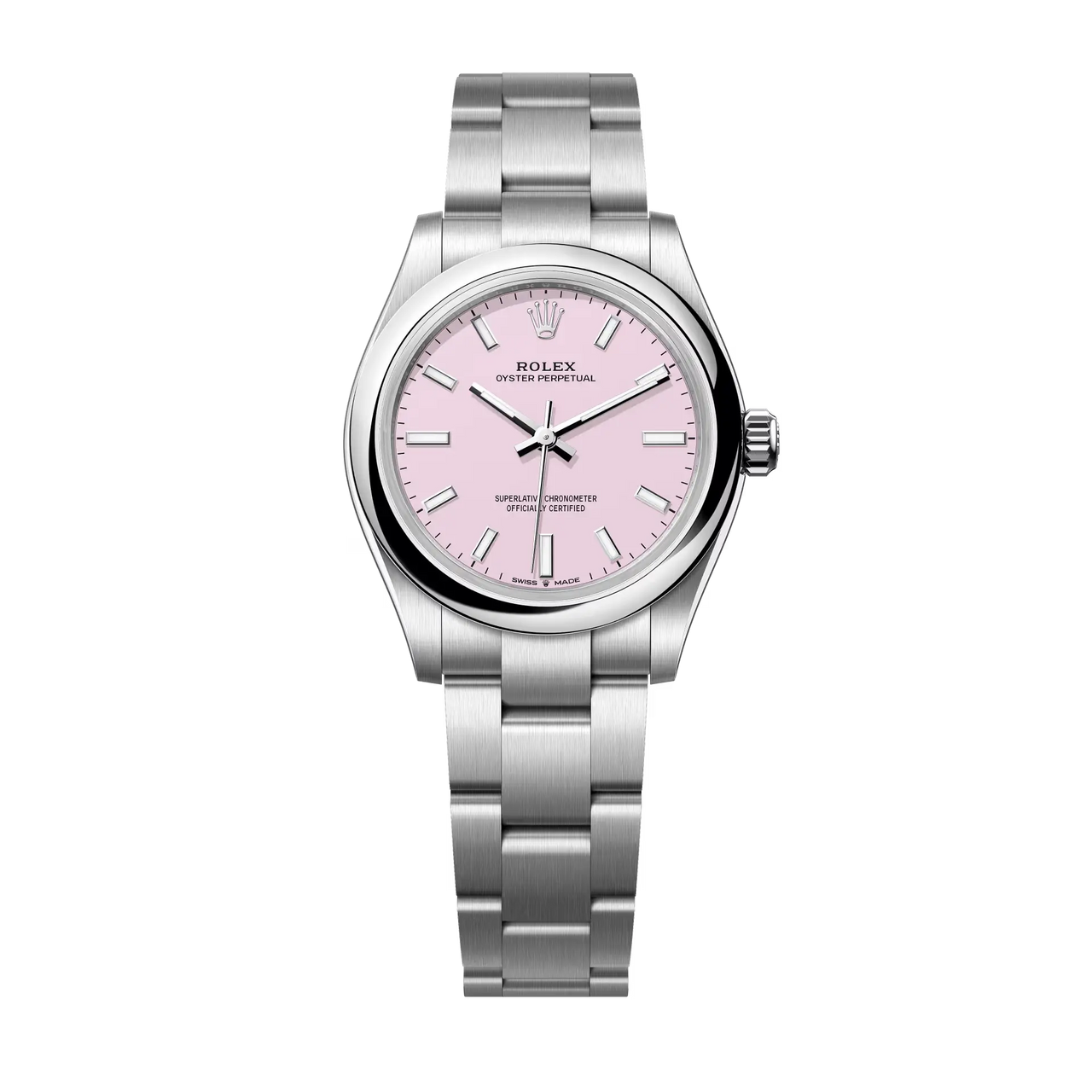 The Oyster Perpetual 31 with a candy pink dial and an Oyster bracelet.